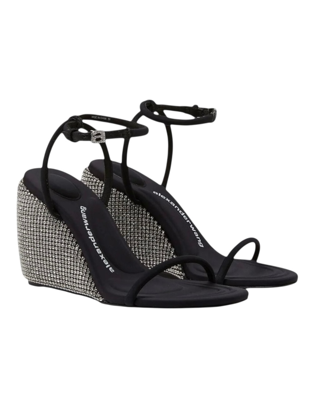 Alexander Wang Dahlia Crystal Embellished Wedge Black Sandals Size EU 39.5 Bling